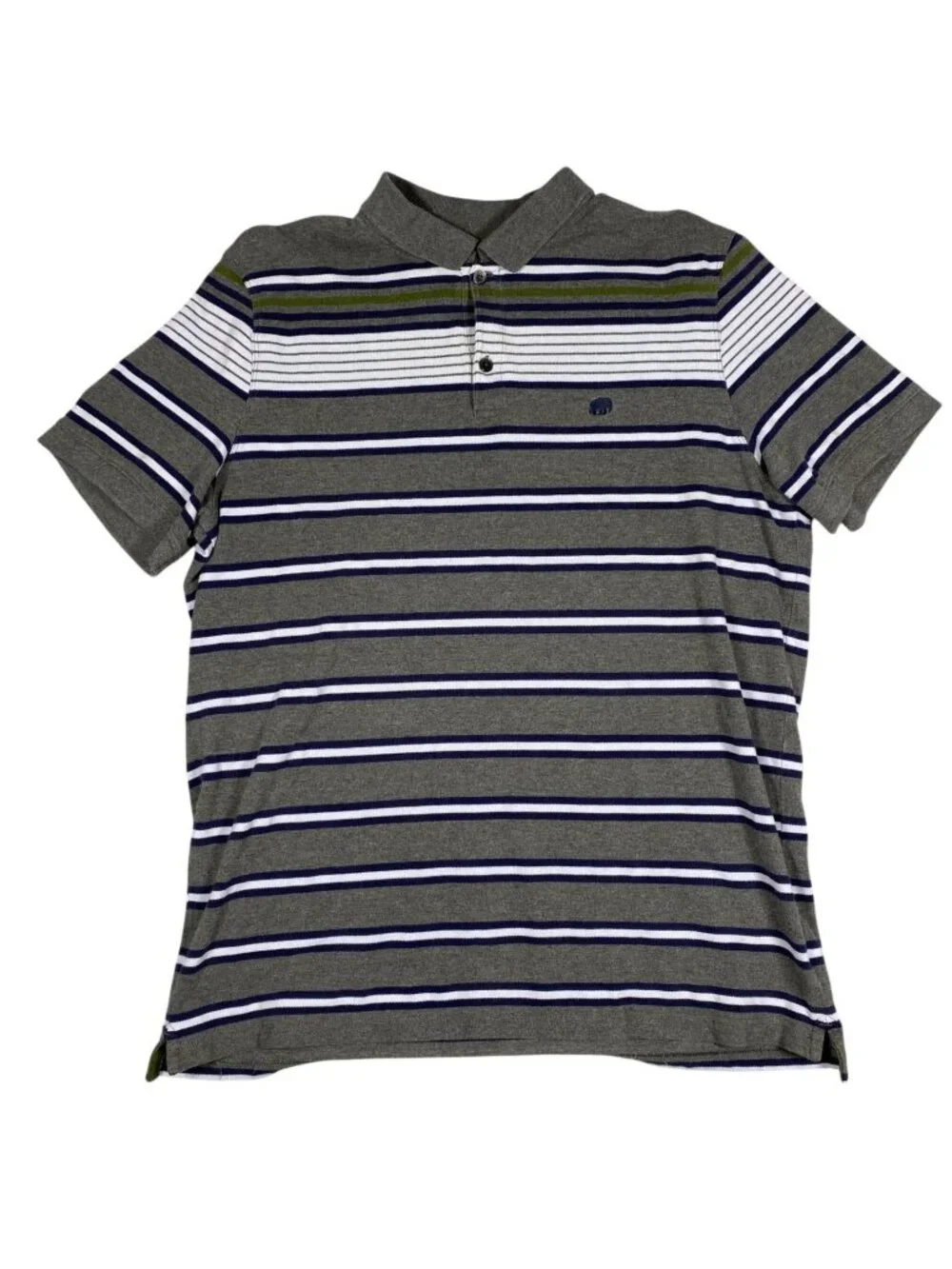 Banana Republic Mens XL Gray Navy Green Stripe Short Sleeve Polo Shirt Cotton